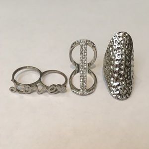 Forever 21 Silver Gemstone Statement Rings Set